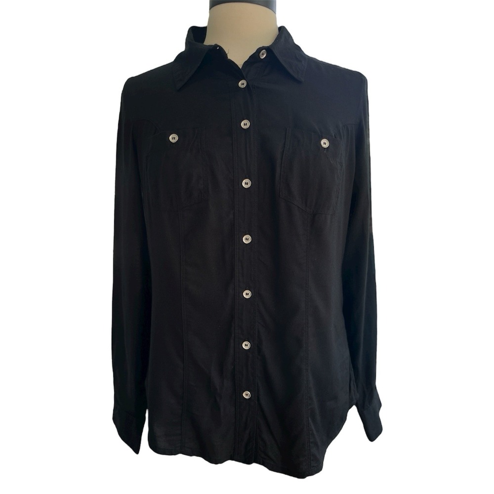 Vtg 90s Guess‎ Utility  Button Up Long Sleeve Black Shirt Size S Soft Grunge Y2K